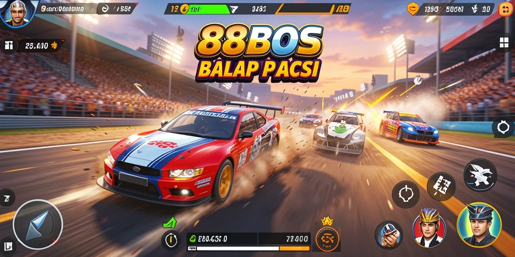 Tangkapan layar game Racing 88BOS dengan aksi balapan yang mendebarkan.