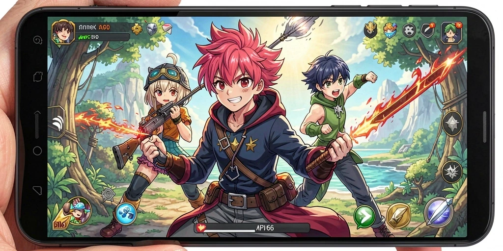 Screenshot API66 menunjukkan karakter Anime beraksi dalam pertarungan seru.
