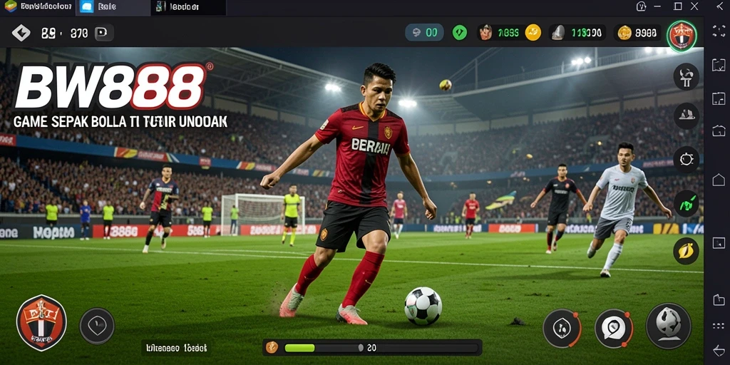 Screenshot BW888 menunjukkan gameplay seru pertandingan sepak bola.