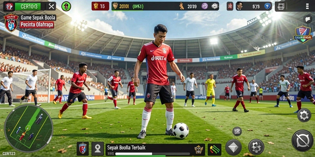 Tampilan gameplay seru dalam CERI123 dengan aksi sepak bola yang mendebarkan.