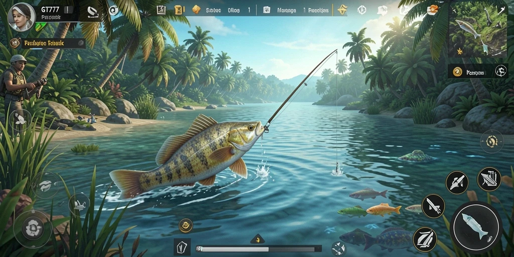 Screenshot gameplay GT777 menampilkan aksi memancing yang seru dan penuh warna.