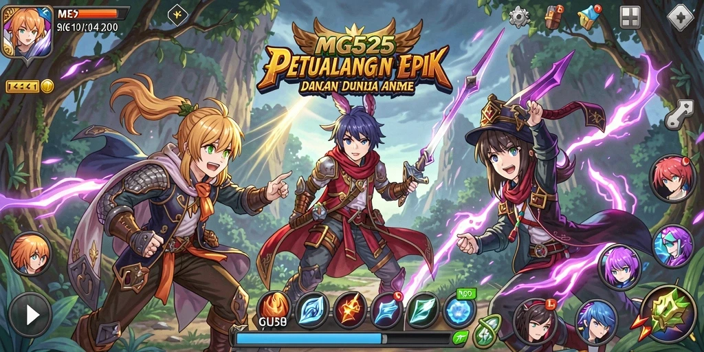 Screenshot MG525 menampilkan karakter Anime dalam pertempuran epik.