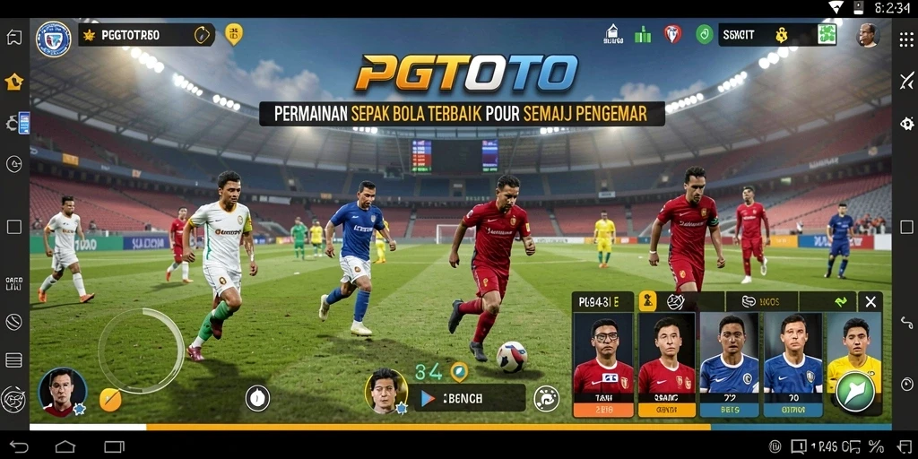 Tampilan gameplay PGTOTO dengan aksi seru di lapangan sepak bola.