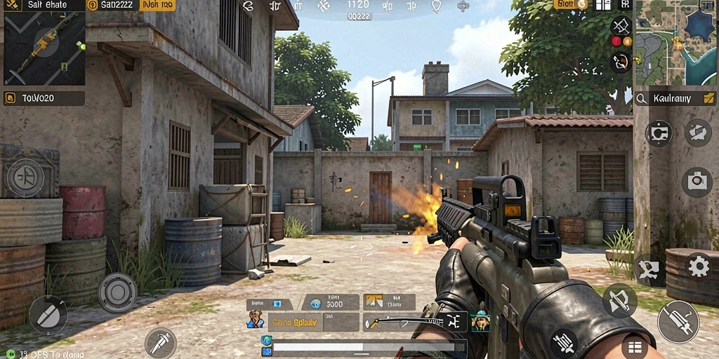 Tangkapan layar gameplay QQ222 menampilkan aksi tembak-menembak yang dinamis.