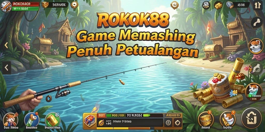 Screenshot utama ROKOK88 menampilkan gameplay memancing yang menggembirakan.