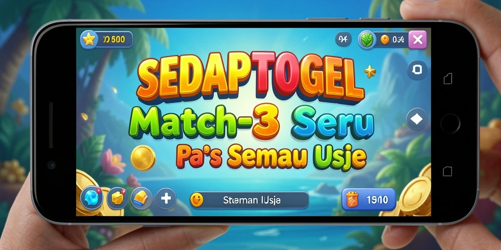 Tampilan gameplay SEDAPTOGEL dengan elemen Match-3 yang ceria.