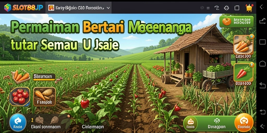 Screenshot gameplay SLOT88JP menampilkan suasana pertanian yang ceria dan interaktif.