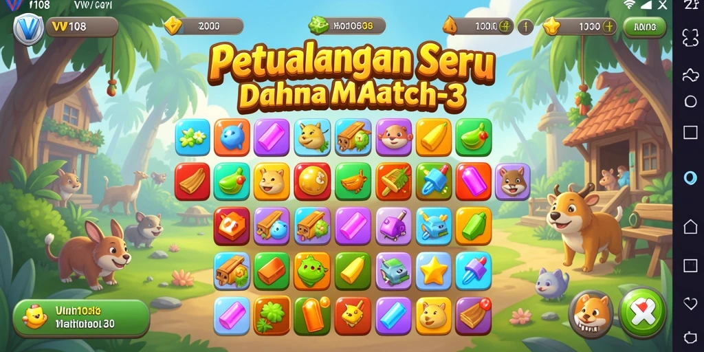 Tangkapan layar utama VW108 menampilkan gameplay seru dari tantangan Match-3.