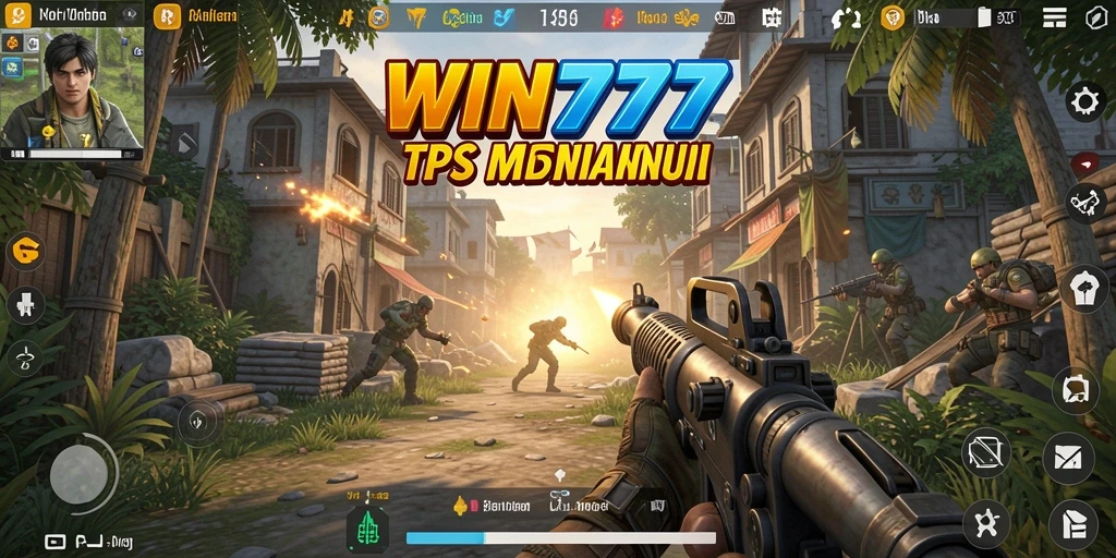 Screenshot gameplay WIN777 yang menampilkan aksi seru dalam pertempuran TPS.